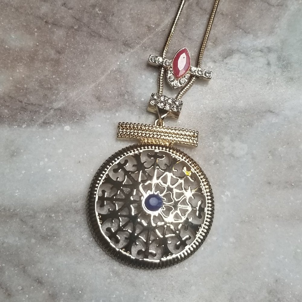 GUESS Gold-Tone Crystal Stone Layered Pendant Long Necklace